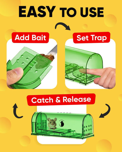 Motel Mouse Humane Mouse Traps No Kill Live Catch and Release 4 Pack - Reusable, Easy to Use & Clean, No Touch