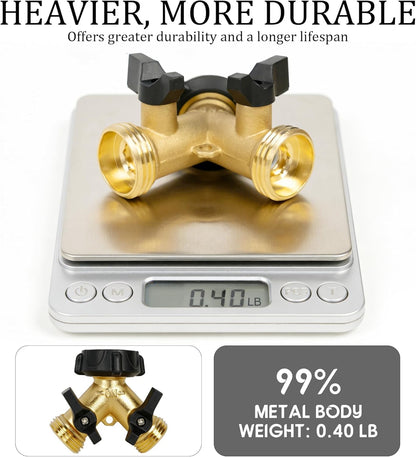 Hourleey Brass Garden Hose Splitter 2 Way, 3/4 Inch Hose Connector Tap Splitter, Hose Y