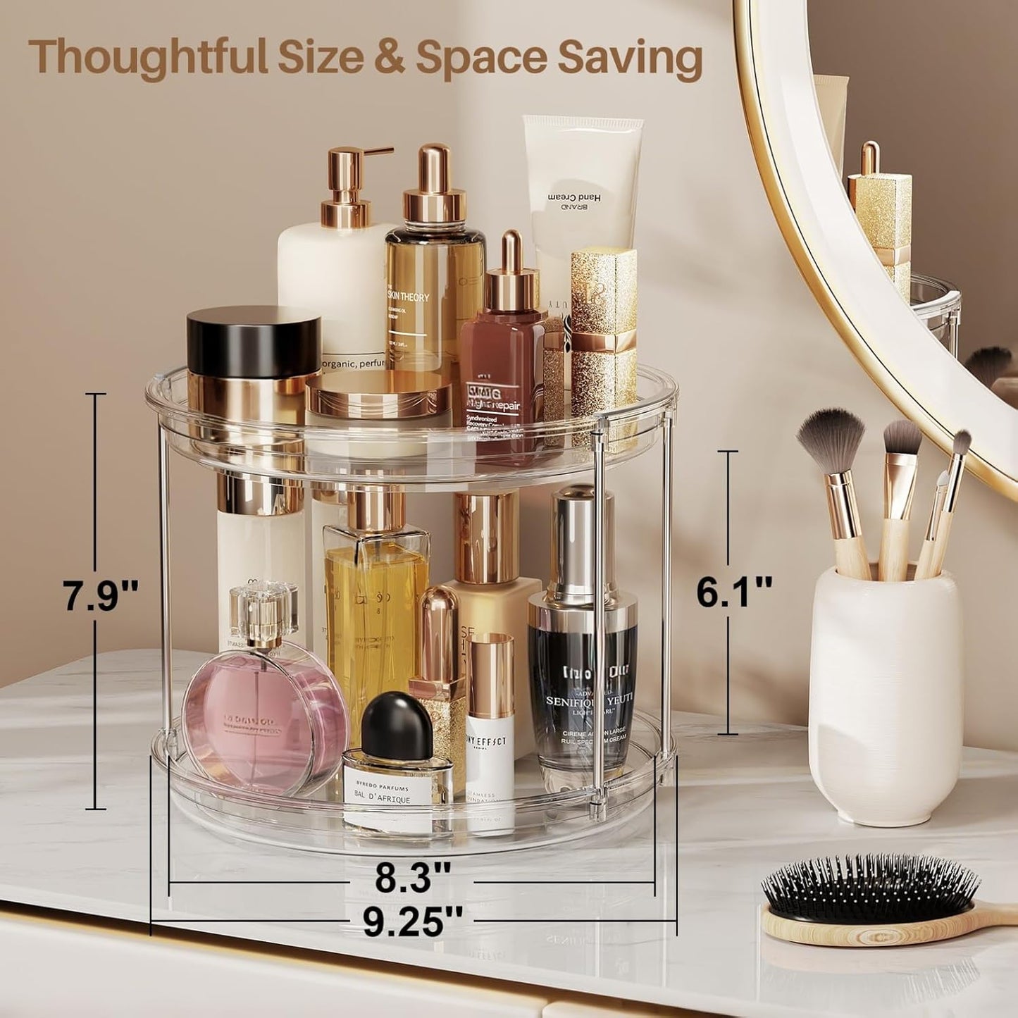 LAMU 2 Tier Lazy Susan Turntable Organizer 9.25'' Rotating Spice Rack Organization for Cabinet, Kitchen, Pantry, Countertop, Bathroom