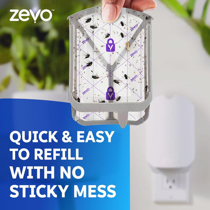 Zevo Flying Insect Trap & 3 Refill Cartridges - Plug in Fly Trap & Indoor Bug Catcher for Gnats, House & Fruit Flies - Blue & UV Light