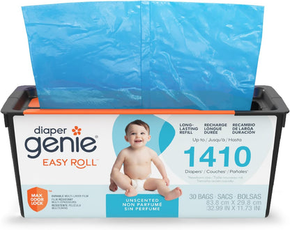 Diaper Genie Easy Roll Refill, 30 Bags Per Refill, Holds Up to 1410 Newborn Diapers, Odor Control, Diaper Pail Refill