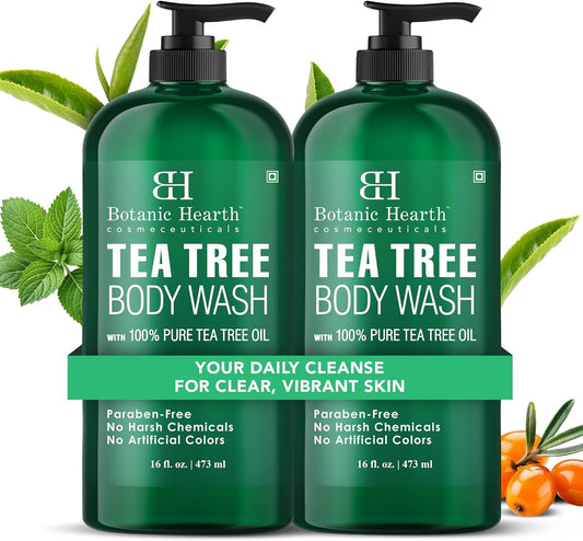 Botanic Hearth Tea Tree Body Wash 16 fl oz (2 Pack) Natural Antifungal & Odor Control Shower Gel for Acne, Athletes Foot, Ringworm, Jock