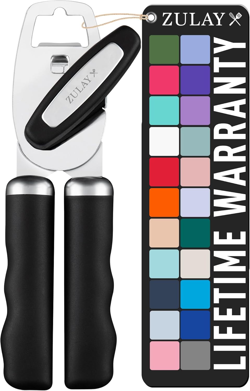 Zulay Kitchen Heavy Duty Stainless Steel Can Opener Manual with Bottle Opener - Rust Proof Manual Can Opener With Turn Knob & Comfy Soft Grip Handles