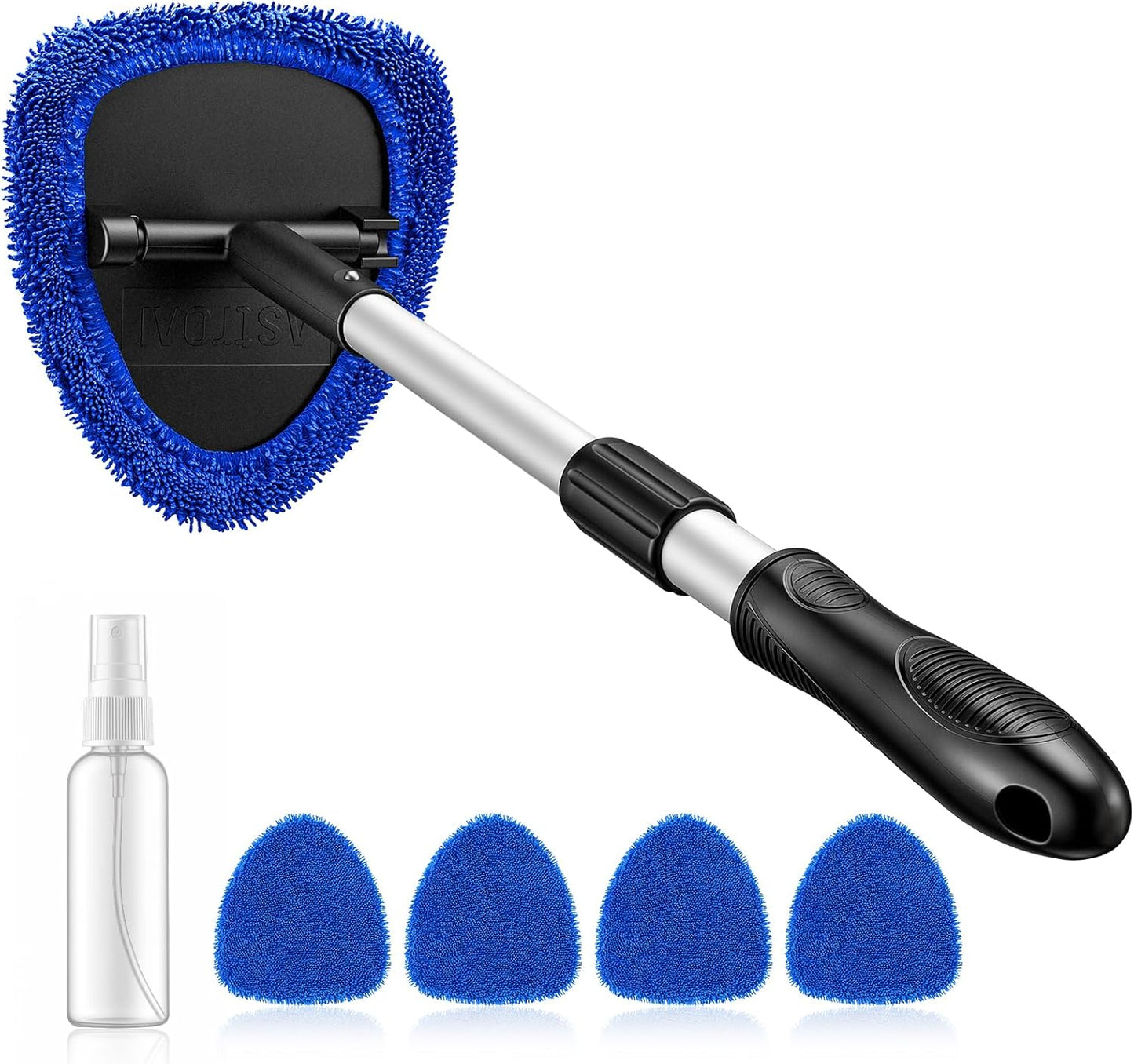 AstroAI Windshield Cleaner Tool, Car Interior Detailing Cleaning Kit with Extendable Handle and 4 Upgraded High-Density Reusable Microfiber