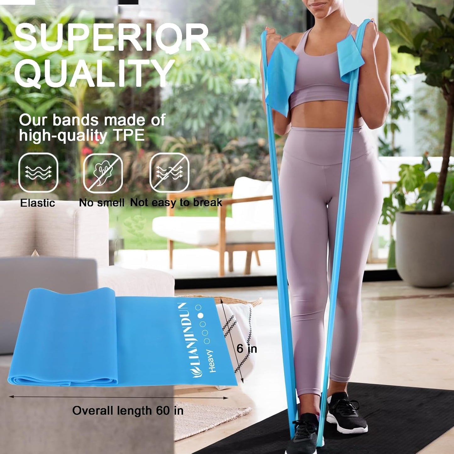 Lianjindun 5 Pcs Professional Resistance Bands. Latex-Free, Pilates Band, Work Out Bands, Stretch Bands for Working Out Women or