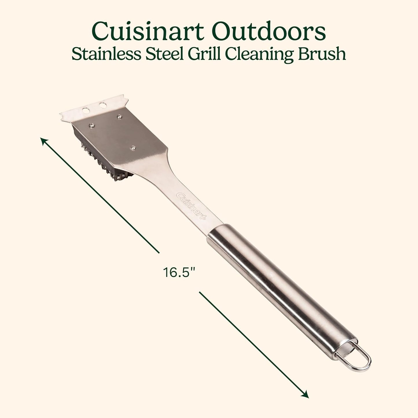 Cuisinart Stainless Steel 16.5" Long Handle Grill Cleaner Brush and Scraper for BBQ, Griddle, Grills, Cookout