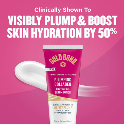 Gold Bond Plumping Collagen Body & Face Serum Lotion, Lightweight Hydrating Moisturizer with Collagen Peptide