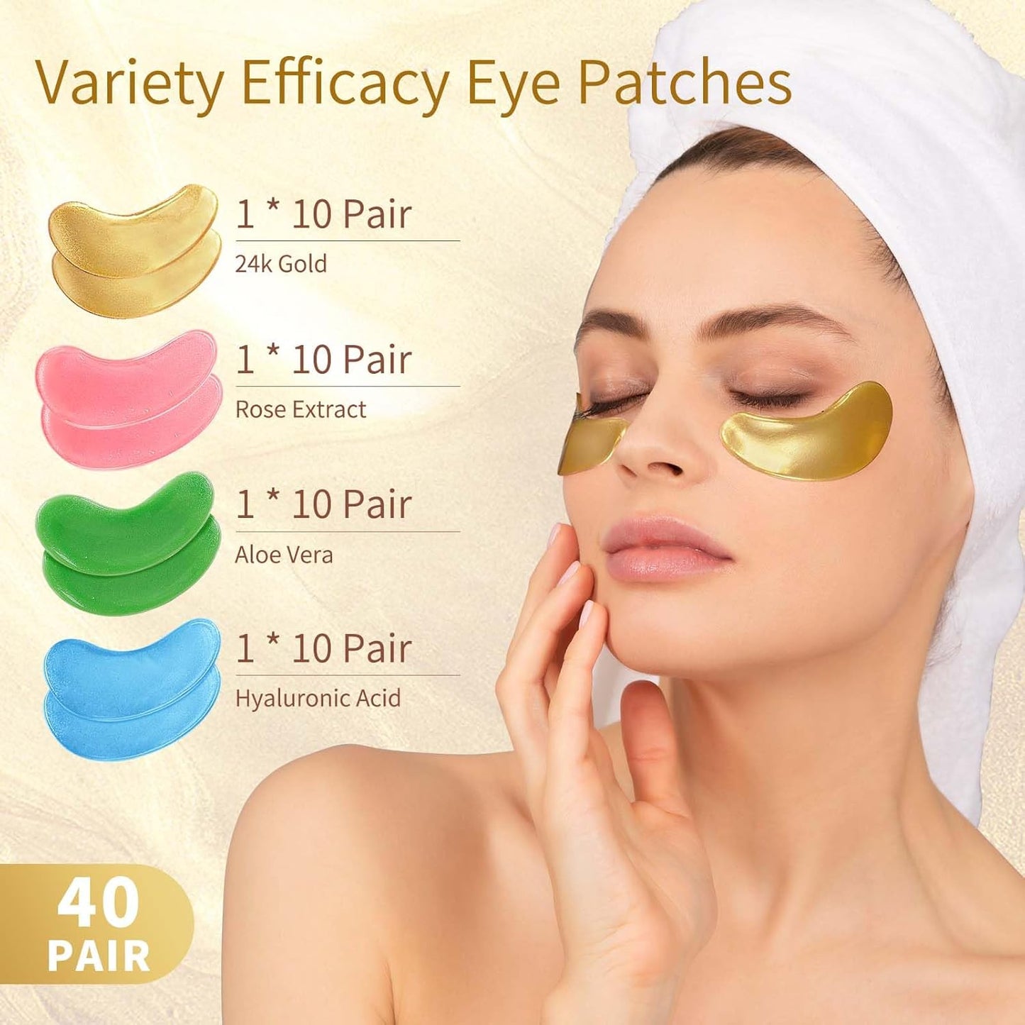 Under Eye Patches, 40 Pairs Eye Mask for Dark Circles, Puffy Eyes, Undereye Bags,Wrinkles,Eye Mask Patches with 24K Gold, Hyaluronic