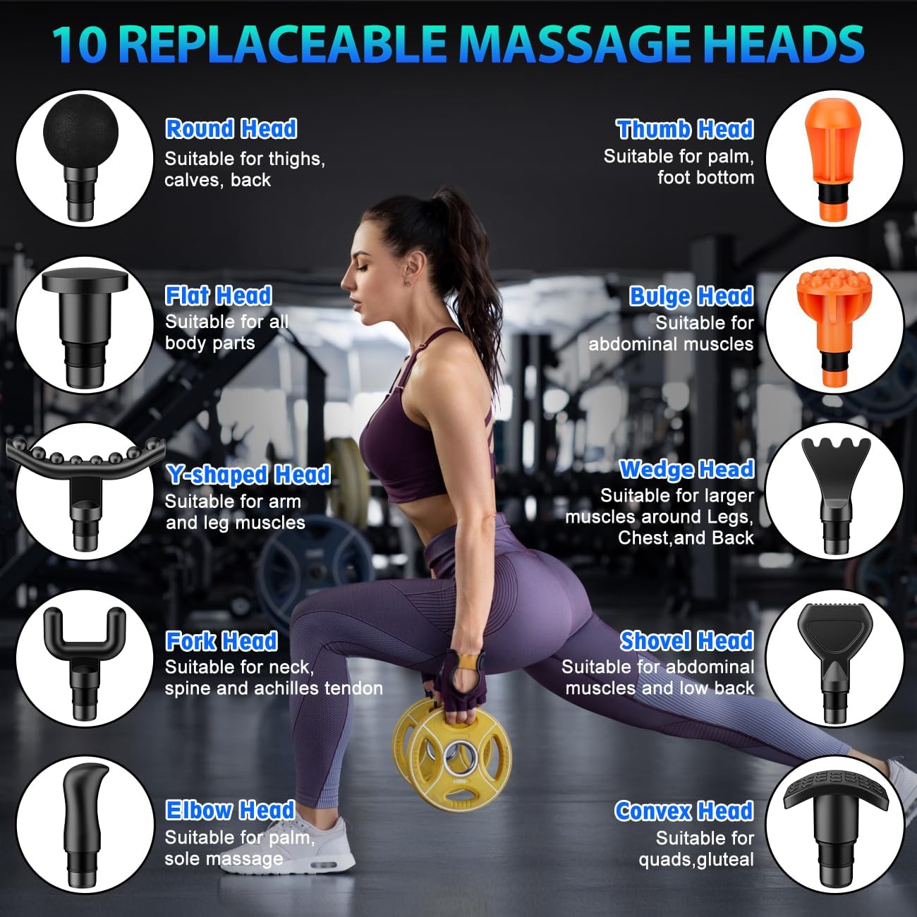 TOLOCO Massage Gun, Deep Tissue Back Massage for Athletes for Pain Relief, Percussion Massager with 10 Massages Heads & Silent Brushless