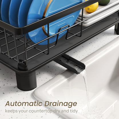 SNTD Dish Drying Rack - Space-Saving Dish Rack for Kitchen Counter, Stainless Steel Dish Drainer with Utensil Holder and
