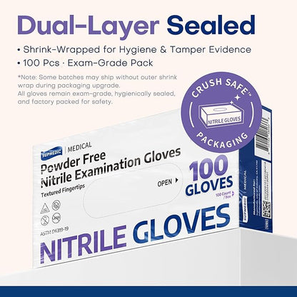 Supmedic Medical Soft Max Nitrile Disposable Gloves, 100 Ct Latex-Free Powder-Free Food Safe Cooking Cleaning Lab Exam Glove