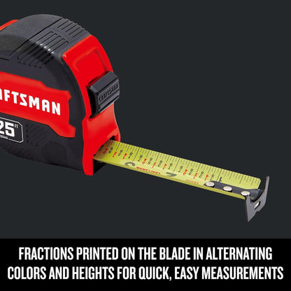 CRAFTSMAN 25-Ft Tape Measure with Fraction Marketing, Retractable, Manual-Locking Blade