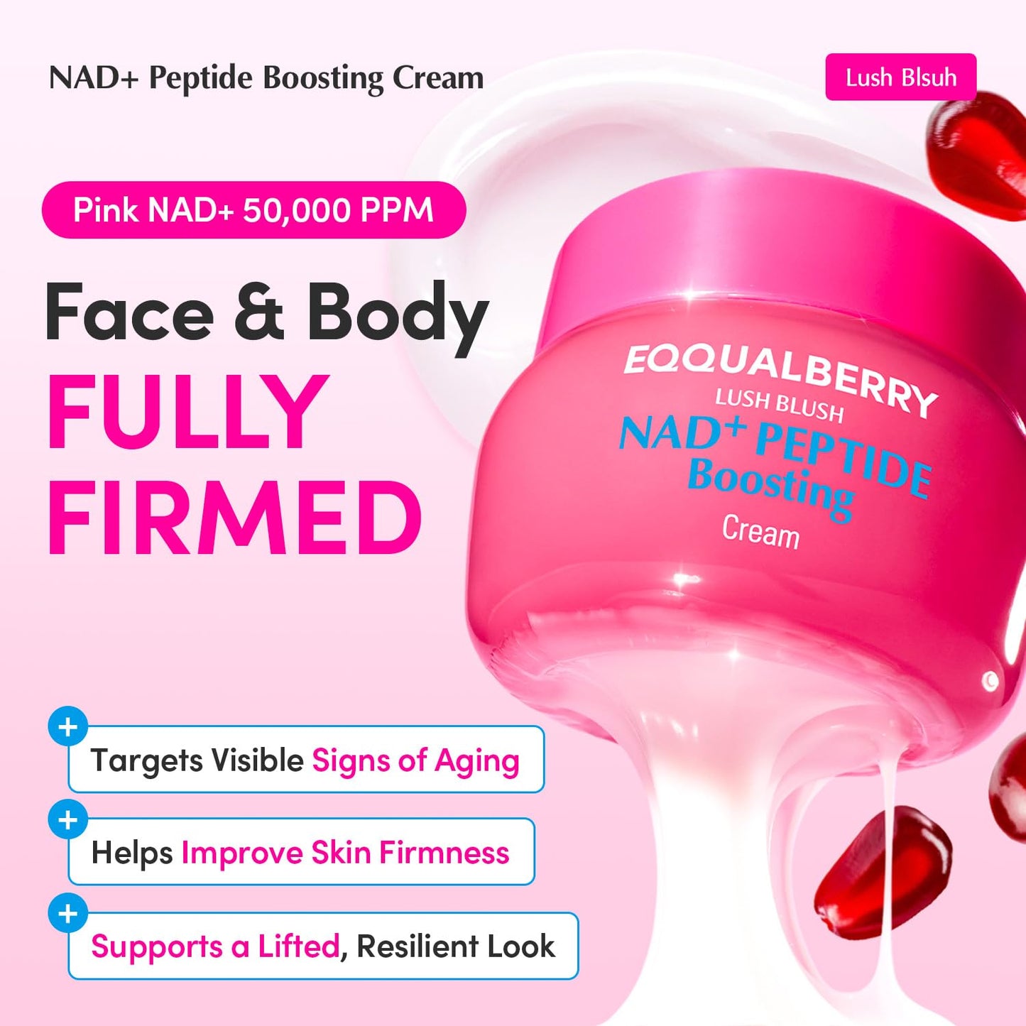 EQQUALBERRY NAD+ Peptide Boosting Cream NAD+ 5% & 13 Peptides Anti-Aging Korean Skincare Face & Body