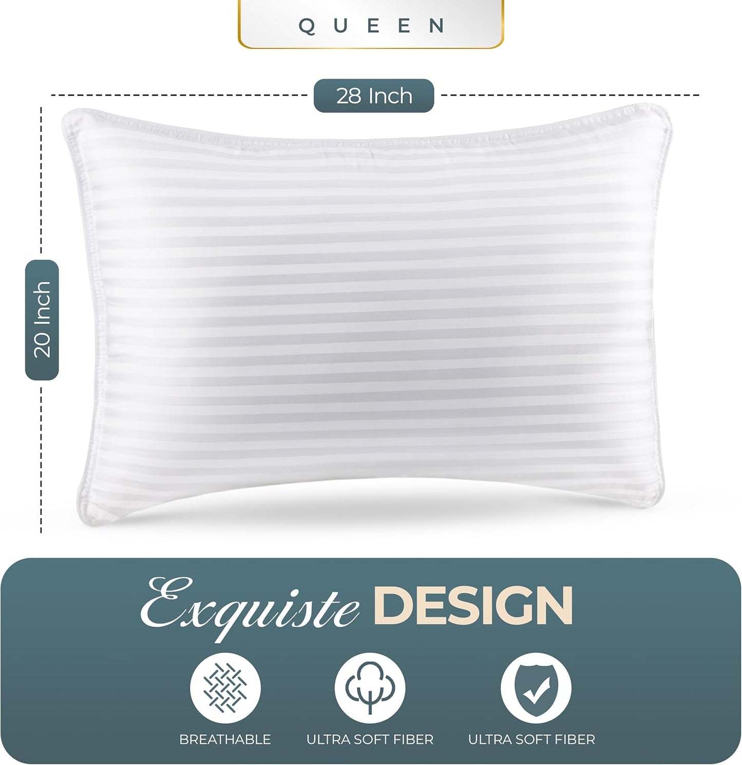 Utopia Bedding Bed Pillows for Sleeping Queen Size (White), Set of 2, Down Alternative Pillow for Sleeping, Cooling Hotel Quality Pillow Set for