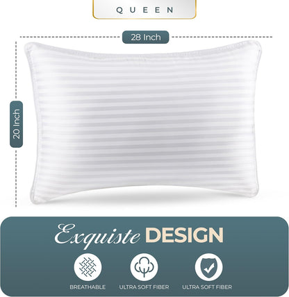 Utopia Bedding Bed Pillows for Sleeping Queen Size (White), Set of 2, Down Alternative Pillow for Sleeping, Cooling Hotel Quality Pillow Set for