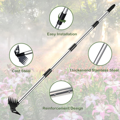 NICOFPHY Weed Puller Tool with Long Handle - 60" Manual Weeder Remover Tool, 2 in 1 Hand Weed Rake and Garden Hoe for