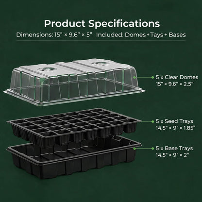 Gardzen 5-Set Seed Starter Tray Kits, Durable Plant Germination Trays with Humidity Vented Domes and Bases, Ideal for Seed Starting, Indoor