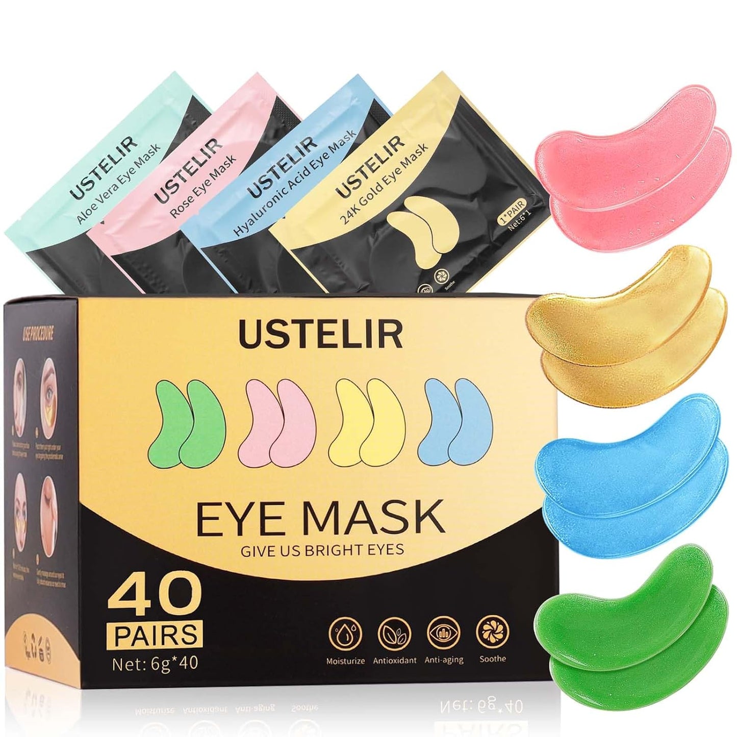 Under Eye Patches, 40 Pairs Eye Mask for Dark Circles, Puffy Eyes, Undereye Bags,Wrinkles,Eye Mask Patches with 24K Gold, Hyaluronic