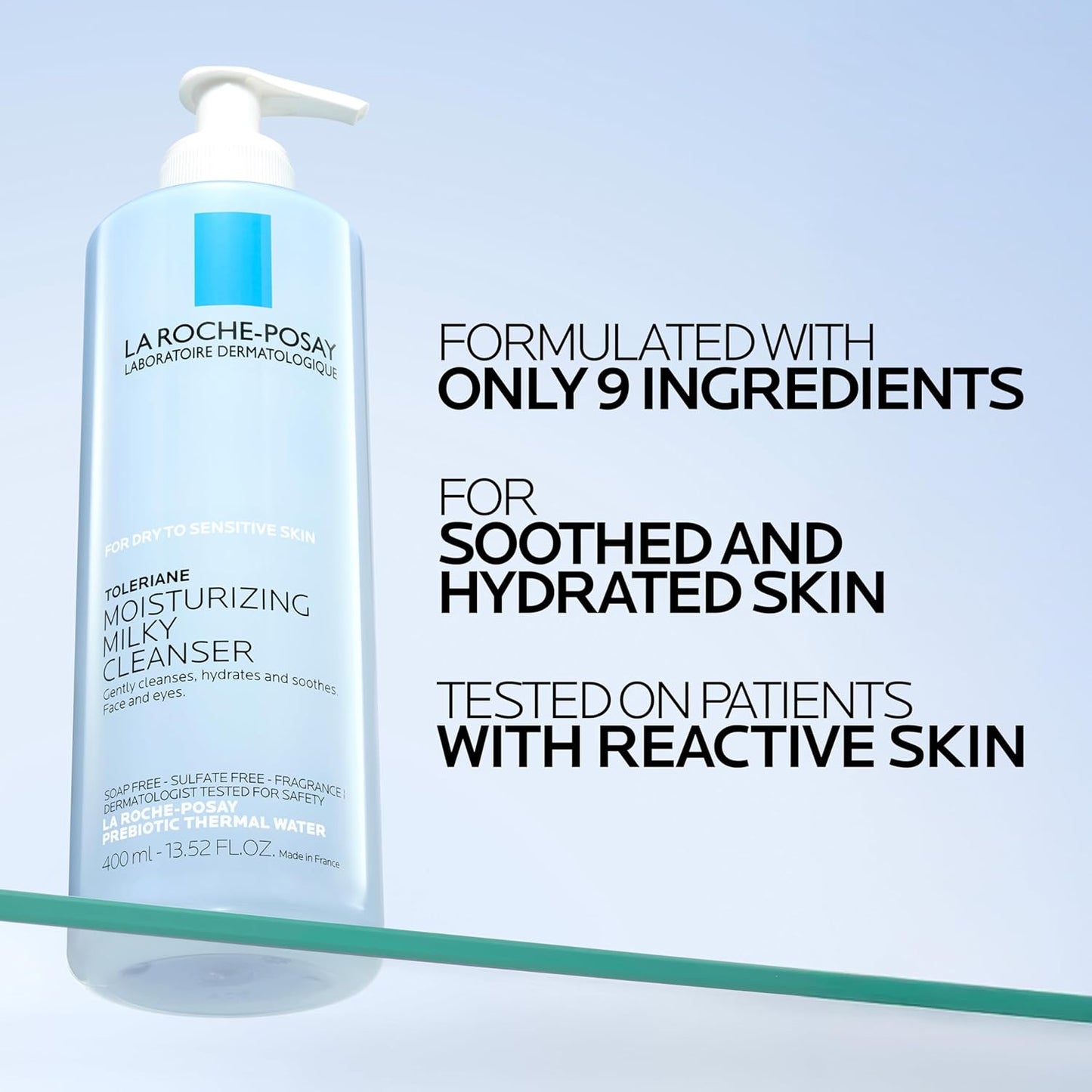 La Roche-Posay Toleriane Moisturizing Milky Cleanser, Gentle Face Cleanser with Glycerin for Dry, Sensitive & Allergy-Prone