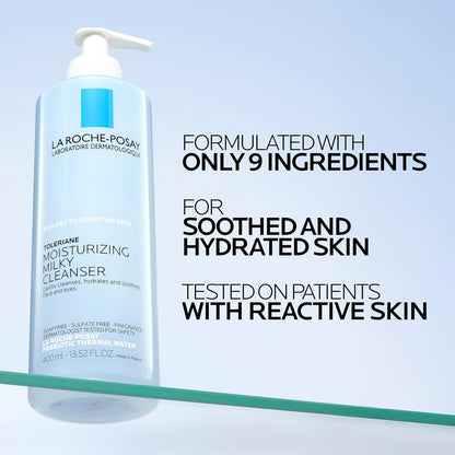 La Roche-Posay Toleriane Moisturizing Milky Cleanser, Gentle Face Cleanser with Glycerin for Dry, Sensitive & Allergy-Prone