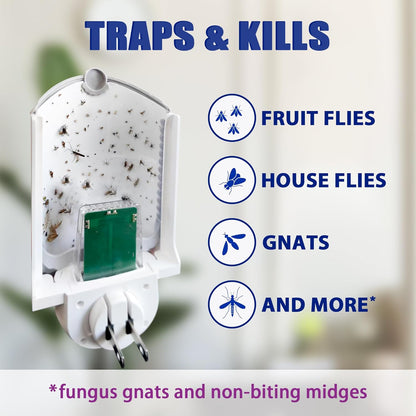 Flying Insect Trap for Indoor Use (2 Staters & 6 Refill Cartridges), UV Light Bug Catcher for Fruit Flies, Gnats & Small Flying Pests, Silent