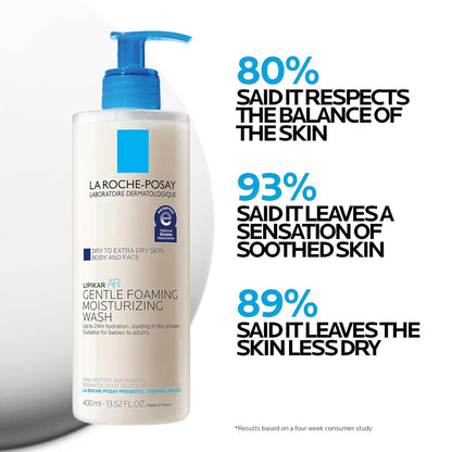 La Roche-Posay Lipikar AP+ Gentle Foaming Moisturizing Wash, Shea Butter + Niacinamide + Glycerin, Moisturizing Body Wash For Dry