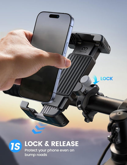 Lamicall Bike Motorcycle Phone Mount - [1s Quick Lock] Bike Cell Phone Holder Clip, Bicycle Scooter Handlebar Clamp, for iPhone Air, 17 16 15 Pro