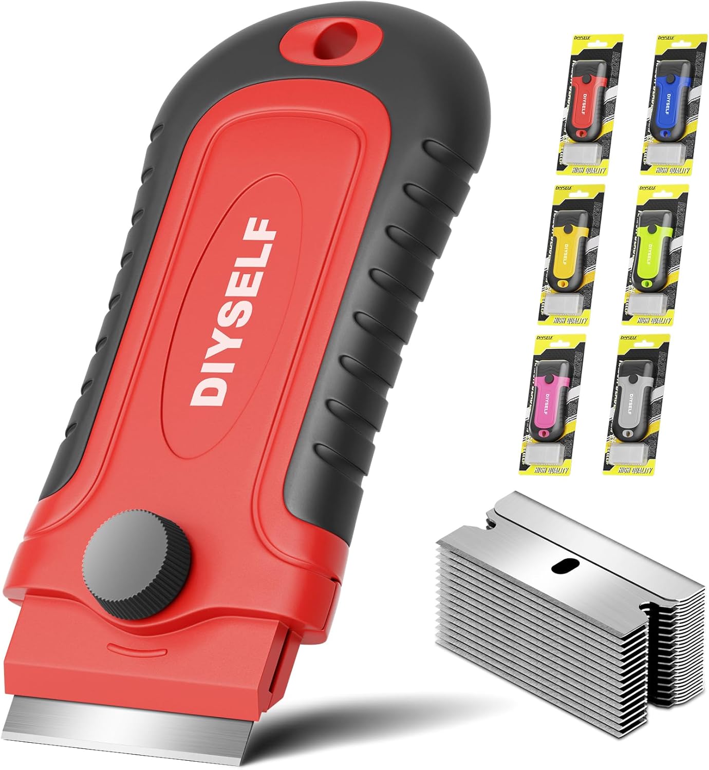 DIYSELF 1 Pack Razor Blade Scraper with 15 Extra Blades, Scraper Tool for Cleaning Window, Paint, Cooktop, Oven, Glass Stove Top