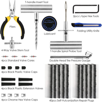 AUTOWN Tire Repair Kit - 68pcs Heavy Duty Tire Plug Kit, Universal Tire Repair Tools to Fix Punctures and Plug Flats Patch Kit for car