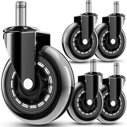 RidRed Office Chair Wheels - Replacement Rubber Wheels - Universal Fit 3 Inch Casters, Heavy-Duty Chair Casters, Noise Free, Fits 98%