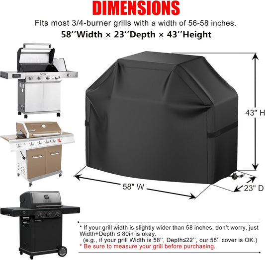 Grill Cover, 58 inch BBQ Gas Grill Cover for Outdoor Grill, Waterproof, Anti-UV, Rip-Proof, Fade Resistant