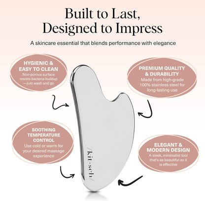 Kitsch Stainless Steel Gua Sha Facial Tools - Guasha Tool for Face, Face Sculpting Tool, Jawline Shaper, Double Chin Reducer, Body Gua Sha