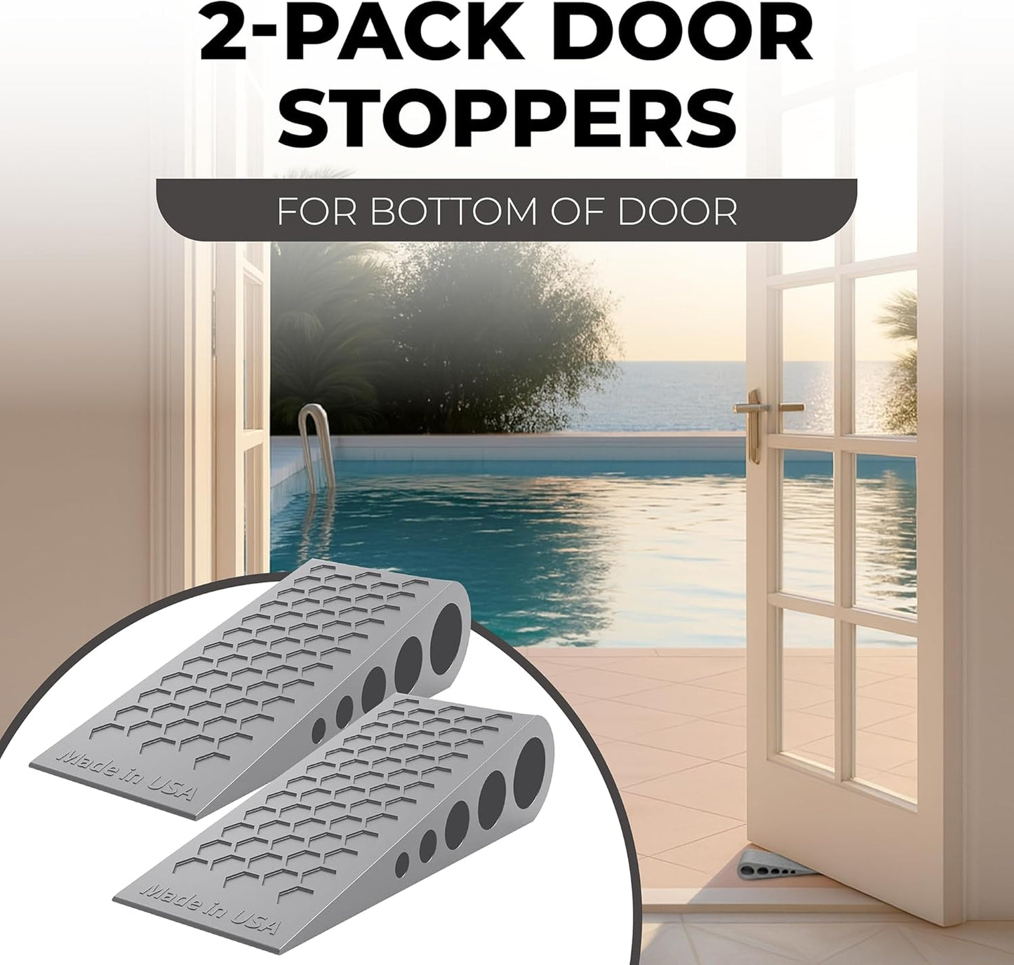 Door Stoppers for Bottom of Door Premium Floor Rubber Door Stop Wedge Made in USA Heavy Duty Honeycomb Design for Carpet, Tile, Ideal for