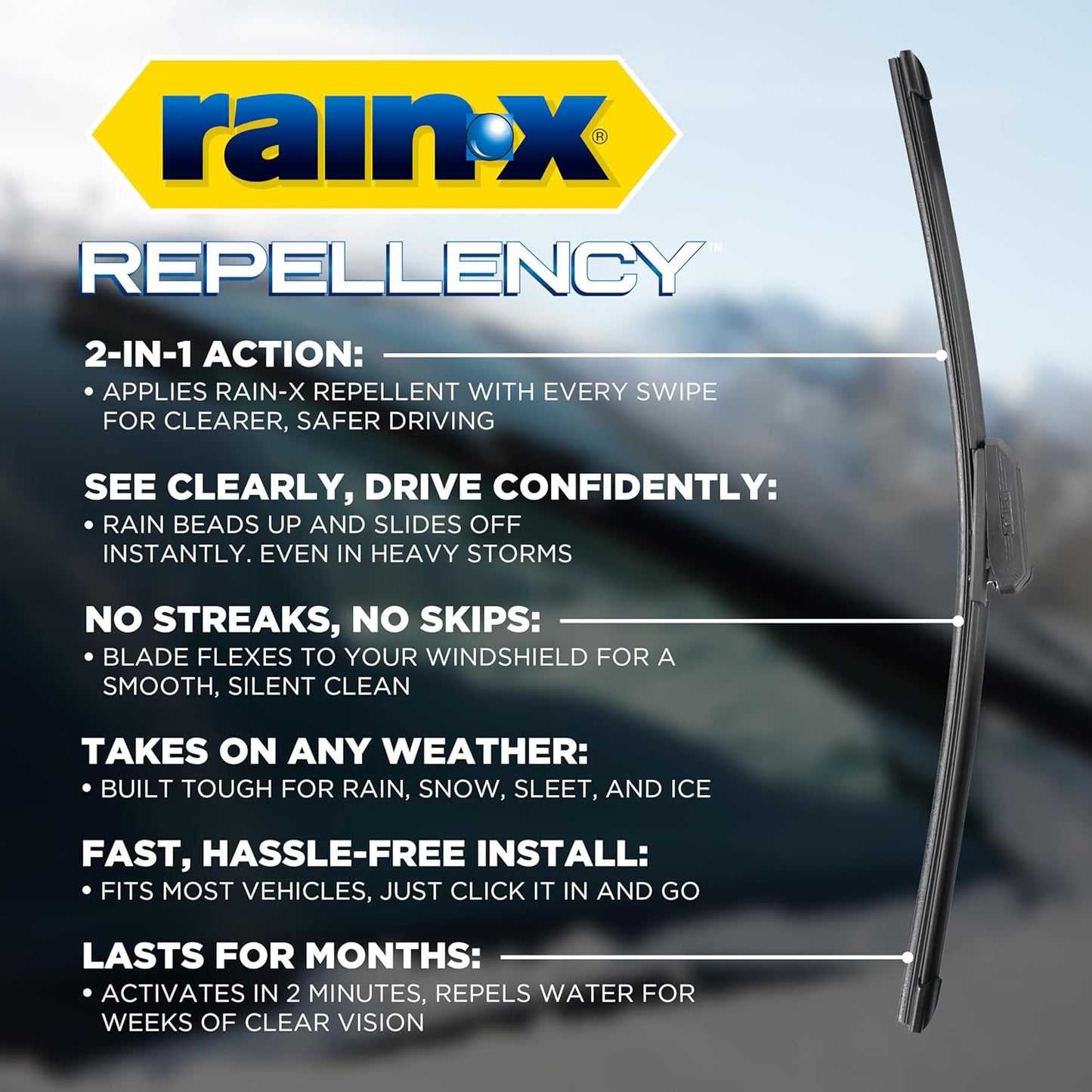 Rain-X 810363 Repellency Water Repellent Wiper Blades, 22" Windshield Wipers (Pack of
