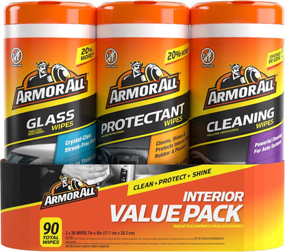 Car Wipes Multi-Pack by Armor All, Cleans Vehicle Interior and Exterior, Includes Armor All Protectant Wipes, Glass Wipes, and Cleaning Wipes