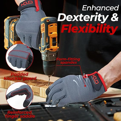 HANDLANDY Work Gloves for Men & Women, Utility Mechanic Working Gloves Touch Screen, Flexible Gardening Gloves for Yard
