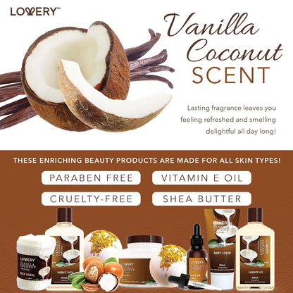 Gifts For Women Gift Basket for Women 9 Piece Set of Vanilla Coconut Home Spa Set, Luxurious Gifts for