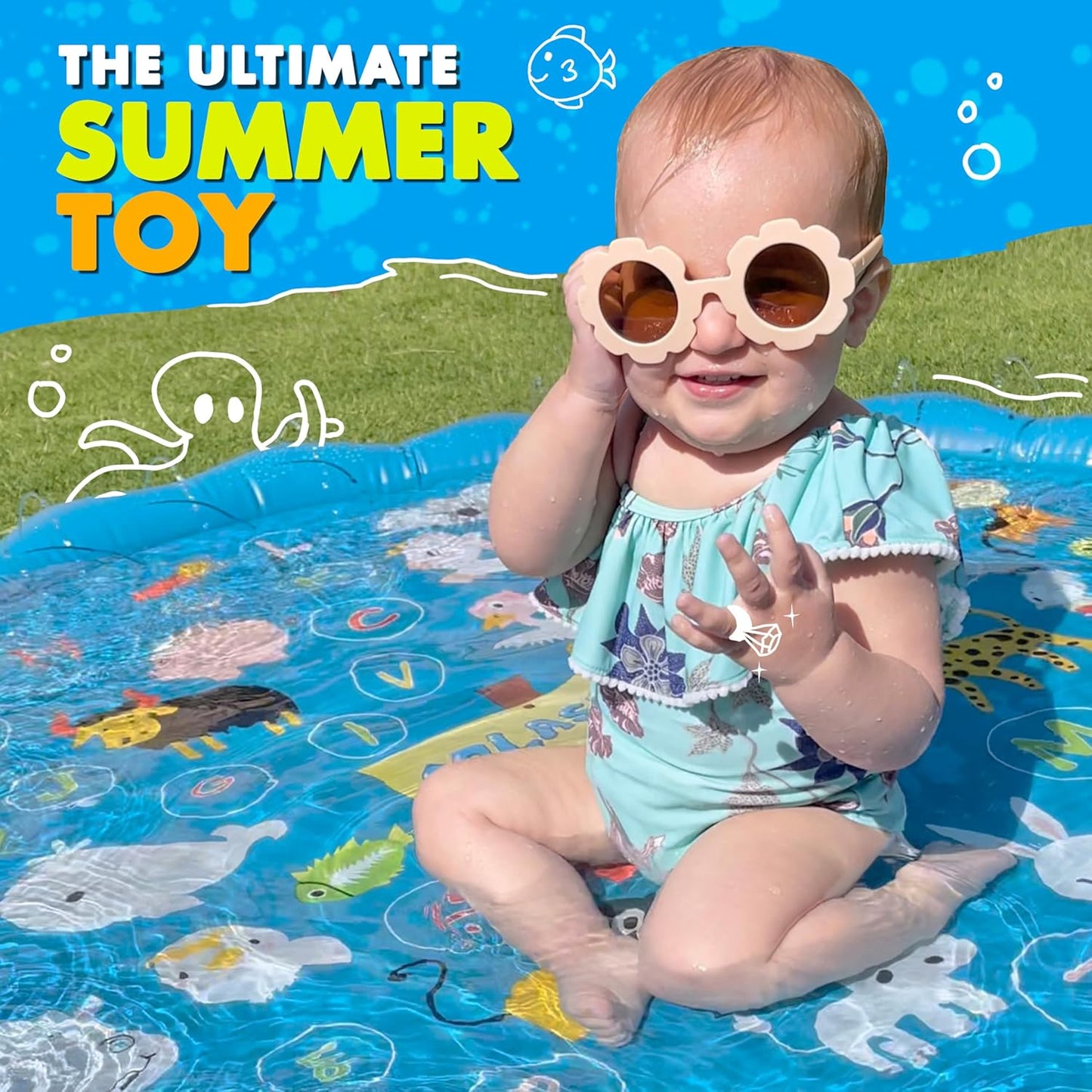 SplashEZ 3-in-1 Splash Pad, Sprinkler for Kids & Baby Pool for Learning Toddler Sprinkler