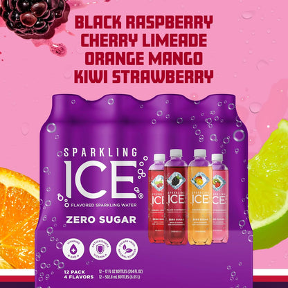 Sparkling Ice Purple Variety Pack, Flavored Water, Zero Sugar, with Vitamins and Antioxidants, 17 fl oz, 12 count (Black Raspberry, Cherry