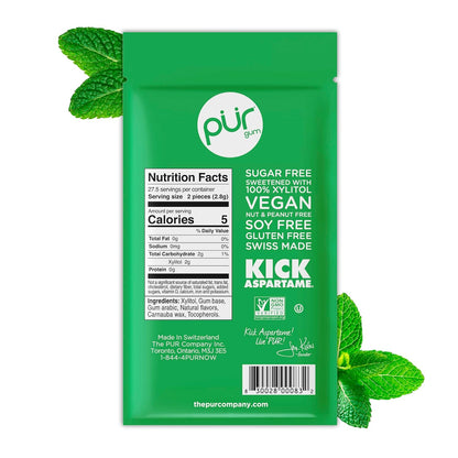 PUR Gum, Aspartame Free Chewing Gum, 100% Xylitol, Natural Spearmint Flavored Gum, 55 Pieces
