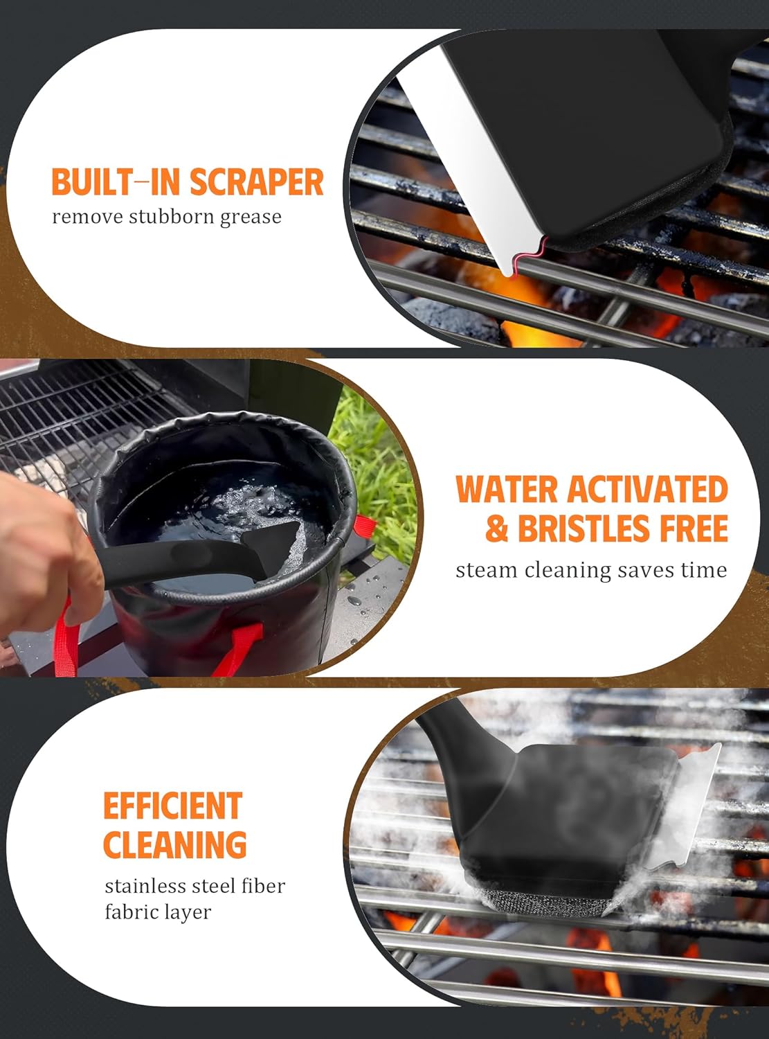 MEKER Grill Brush Bristle Free, Grill Cleaner Brush with 5 BBQ Replacement Head for Cast Iron, Stainless Steel