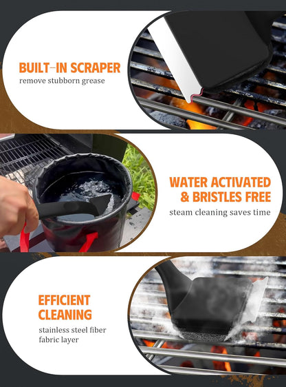 MEKER Grill Brush Bristle Free, Grill Cleaner Brush with 5 BBQ Replacement Head for Cast Iron, Stainless Steel