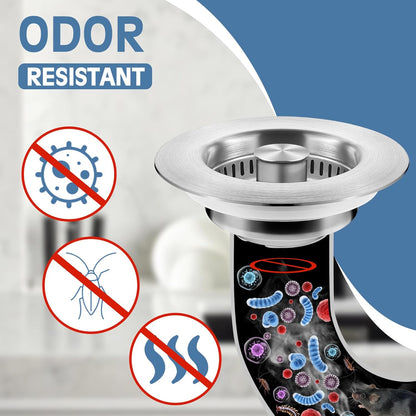 Kitchen Sink Drain Strainer 3 in 1, 304 Stainless Steel Pop Up Sink