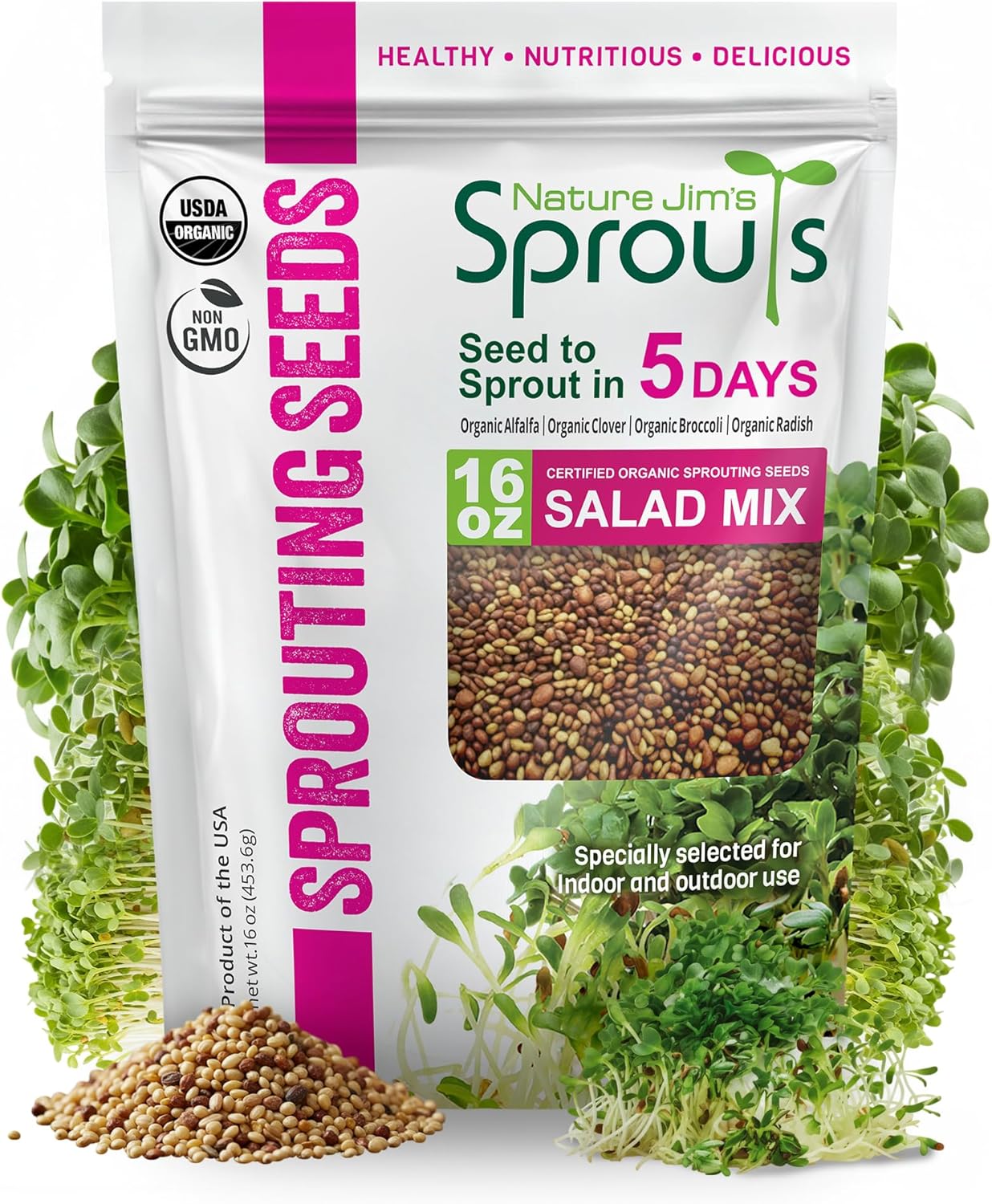 Nature Jims Sprouts Organic Salad Mix Non-GMO Microgreen Seeds, Perfect for Growing Nutritious Organic Broccoli