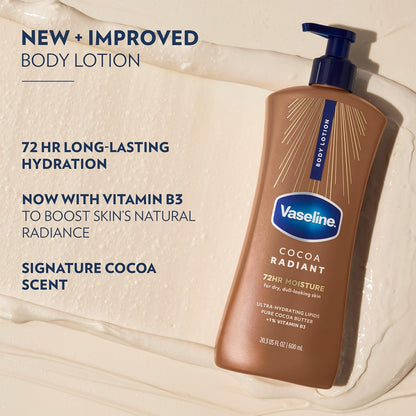 Vaseline Intensive Care Body Lotion Cocoa Radiant 3 count for Dry Skin Lotion Made with Ultra-Hydrating Lipids and Pure Cocoa Butter for a