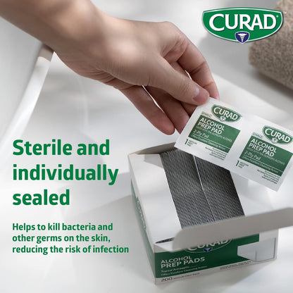 CURAD Alcohol Prep Pads (Pack of 4 Boxes), 400 Pieces of Medium Isopropyl Alcohol Wipes Individually