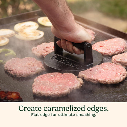 Cuisinart 6.5" Cast Iron Smashed Burger Press, Round Flat Edge Grill Press for Crispy Smash Burgers, Burger Tool for Grill and Griddle