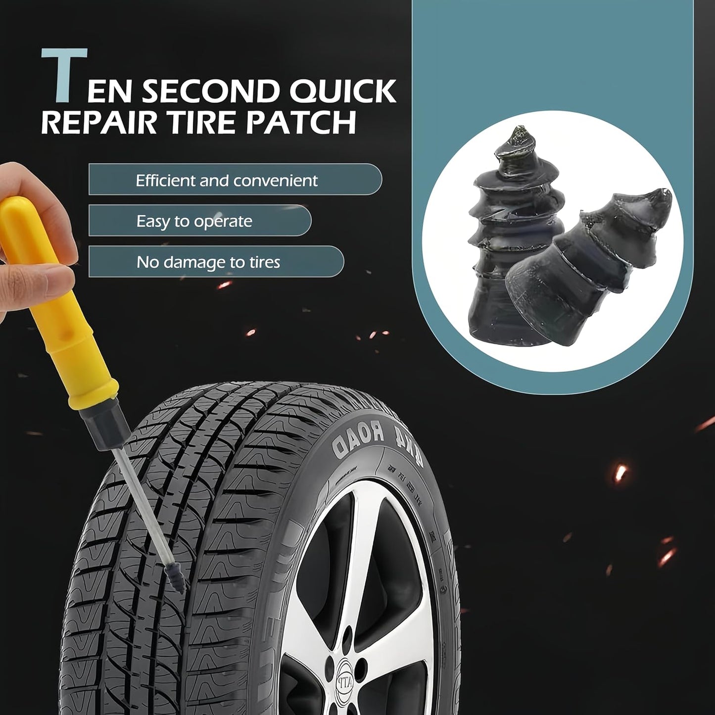 60 PCS Tire Repair Rubber Nail, Vacuum Tire Repair Kits Spiral Rubber Screws, Fast Self-Service Tool for Car, Truck