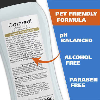 Wahl USA Dry Skin & Itch Relief Pet Shampoo for Dogs Oatmeal Formula with Coconut Lime Verbena Scent & Pet Friendly Formula, 24 Oz - Model 820004A