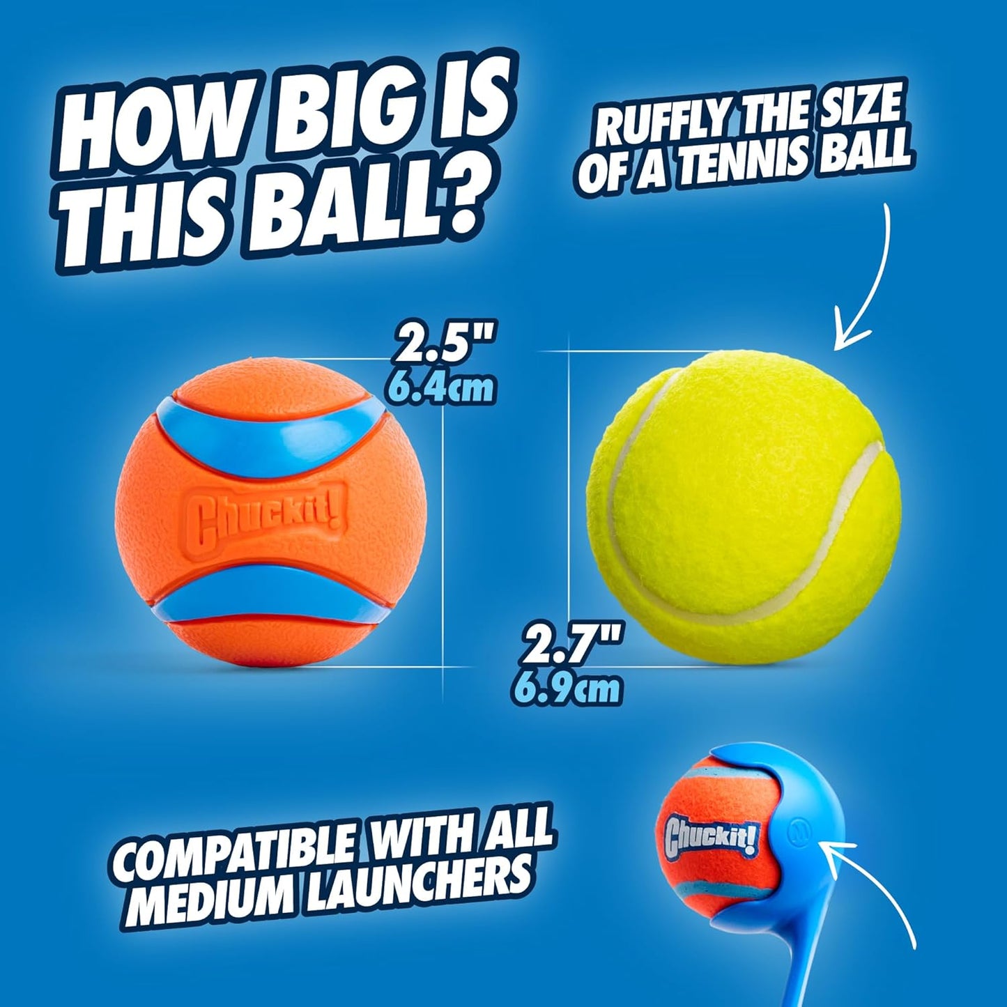 Chuckit! Ultra Ball Dog Toy - Medium Bouncy Fetch Balls For Dogs 20-60 lbs - Made from Durable Rubber - Floating Water Pet Toys - Size Medium -